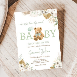 Invitation Baby shower Ours vert Boho