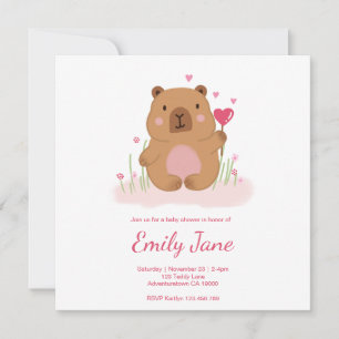 Invitation Baby Shower Ourson Mignon Capybara Rose Filles