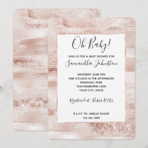 Invitation Baby Shower Pailleté Rose Pâle Étincelant