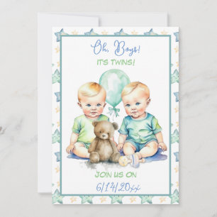Invitation Baby shower Pale Blue and Green Twin Boys