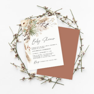 Invitation Baby shower pampas herbe boho moderne élégant