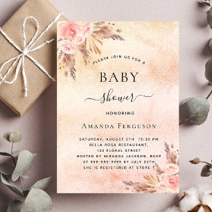Invitation Baby shower pampas herbe fleurie boho