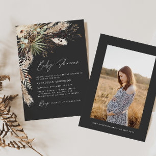 Invitation Baby shower pampas moderne élégant noir photo