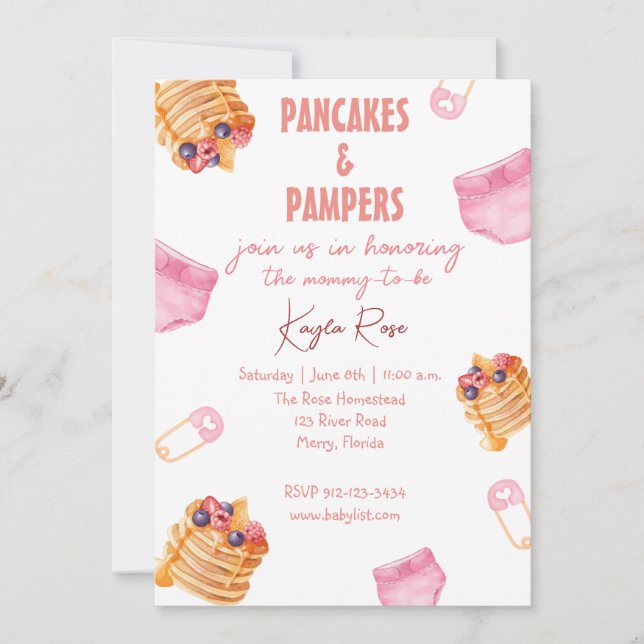 Invitation Baby shower Pampers et Pancakes (Devant)