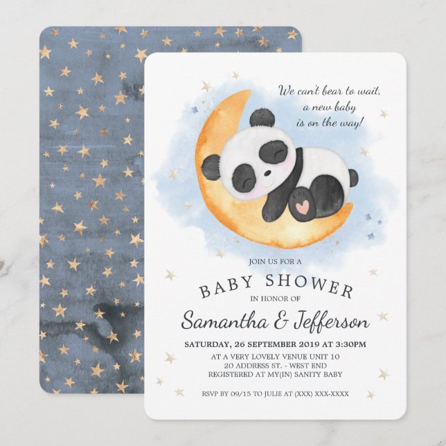 Invitation Baby shower Panda aquarelle (Devant / Derrière)