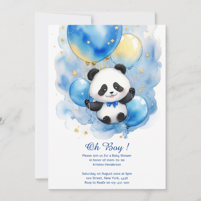 Invitation Baby shower Panda aquarelle (Devant)