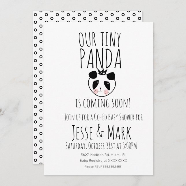 Invitation Baby shower Panda bébé moderne mignonne (Devant / Derrière)