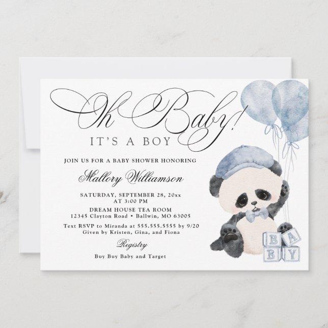 Invitation Baby shower Panda Boy (Devant)