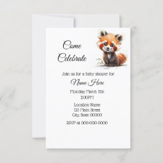Invitation Baby shower Panda rouge simple aquarelle