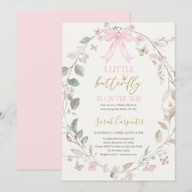 Invitation Baby shower papillon (Devant / Derrière)