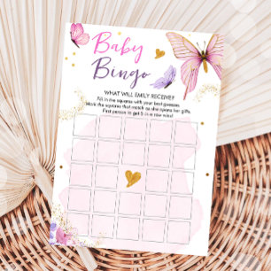 Invitation Baby shower papillon Bingo Jeu Rose Gold Girl
