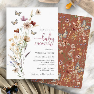 Invitation Baby Shower Papillon Bohème Fleur Sauvage