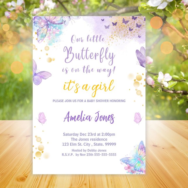 Invitation Baby shower papillon C'est une fille (Créateur téléchargé)