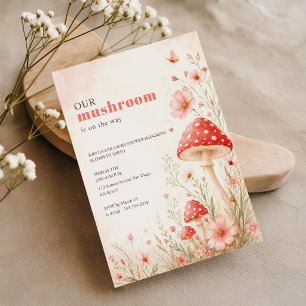 Invitation Baby Shower Papillon Champignon Floral Rose