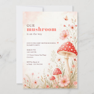 Invitation Baby Shower Papillon Champignon Floral Rose