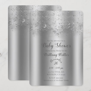 Invitation Baby shower-papillon de battage d'argent Shimmer