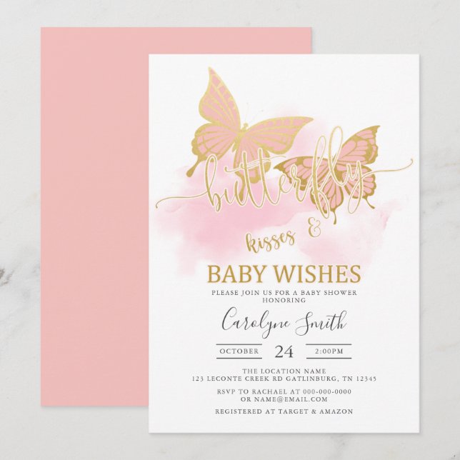 Invitation Baby shower Papillon de pêche (Devant / Derrière)