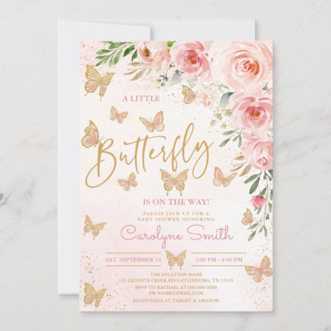 Invitation Baby shower papillon fille d'invitation (Devant)