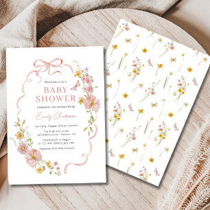 Invitation Baby shower papillon Fleur sauvage de la fille de 