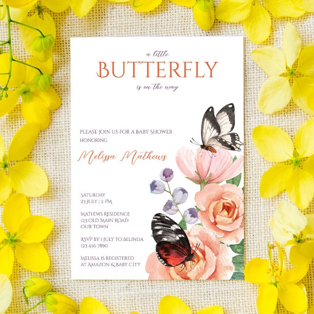 Invitation baby shower papillon floral (Créateur téléchargé)