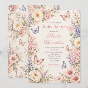 Invitation Baby Shower Papillon Floral