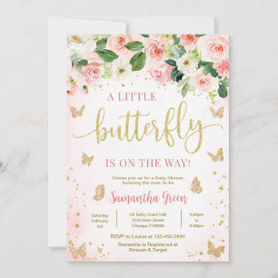 Invitation Baby shower papillon floral fille