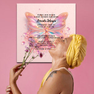 Invitation Baby shower Papillon GirlPink Crystals Diamond