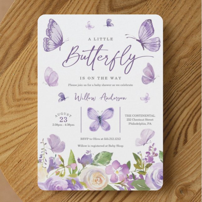 Invitation Baby shower papillon Lavande (Créateur téléchargé)