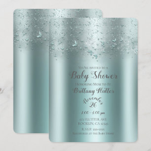 Invitation Baby-Shower Papillon Papillotement Aqua sarcelle a