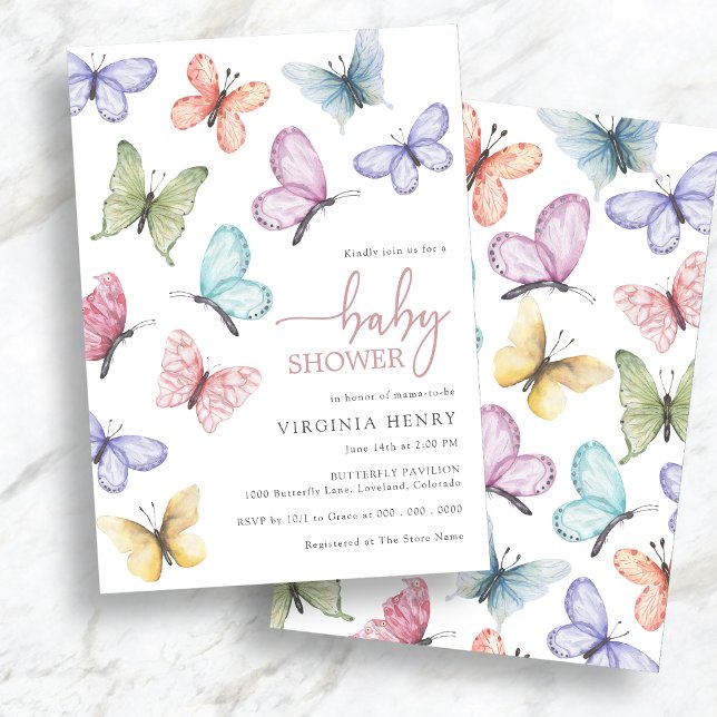Invitation Baby shower papillon rose (Pink Butterfly Baby Shower Invitation
)