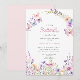 Invitation Baby shower papillon rose