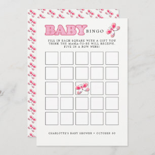 Invitation baby shower Papillon rose bébé fille Bingo Card