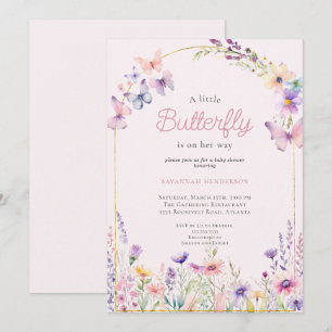 Invitation Baby shower papillon rose de charme