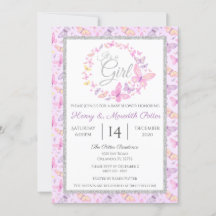 Baby shower papillon rose et violet en argent