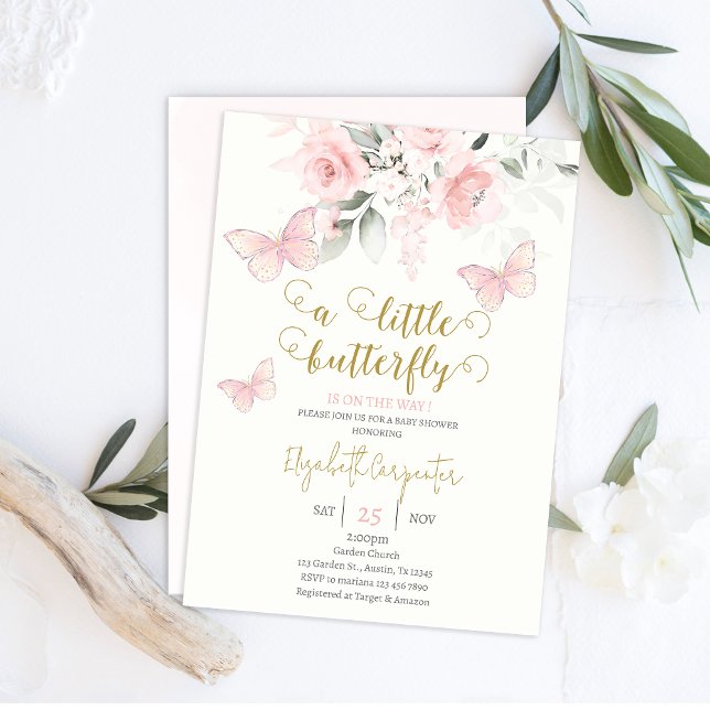 Invitation Baby shower papillon rose fille (Créateur téléchargé)
