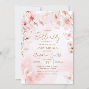 Invitation Baby shower papillon rose Fleurs cerises