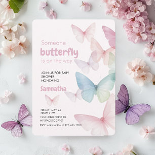 Invitation Baby shower papillon rose Pastel