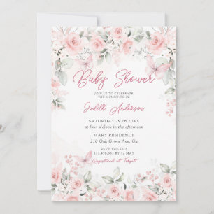 Invitation Baby shower papillon rose Roses