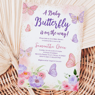 Invitation Baby Shower Papillon Rose Violet