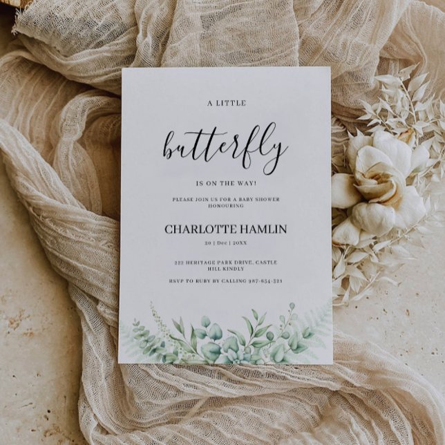 Invitation Baby shower papillon vert, (Greenery Butterfly Baby Shower Invitation, Invitation)