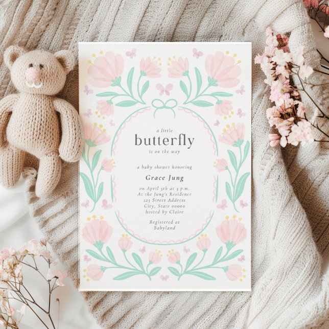 Invitation Baby shower papillon Watercolor Girl (Créateur téléchargé)