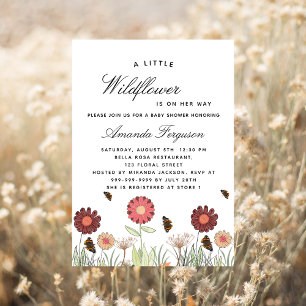 Invitation Baby shower papillons fleur sauvage rétro
