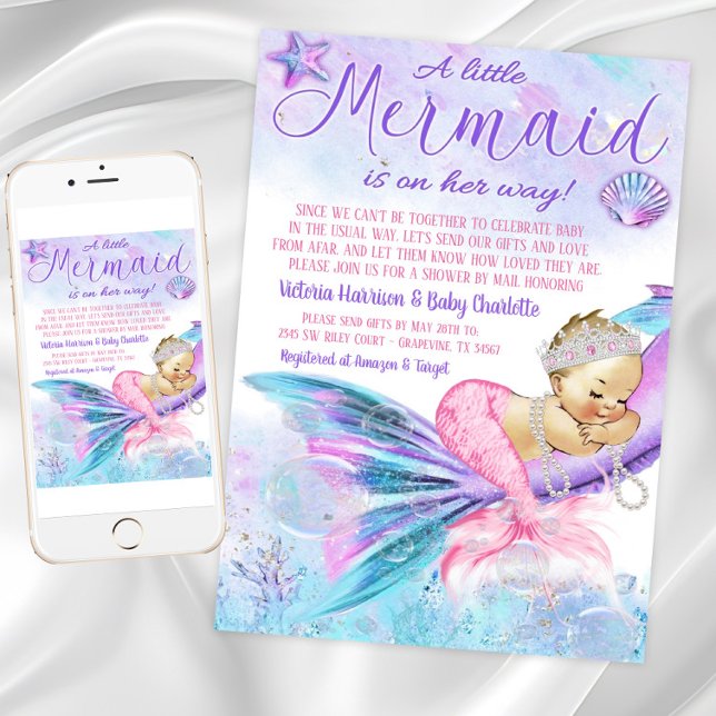 Invitation Baby shower par Baby shower de la femme de ménage (Baby Shower By Mail Mermaid Baby Shower Invitation. Download and printed invitations available.)