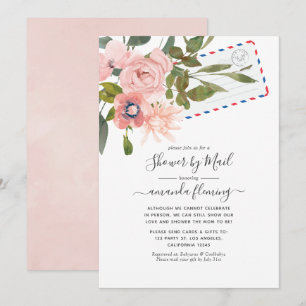 Invitation Baby shower par courrier à l'aquarelle rose et or