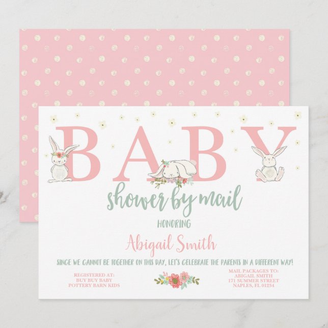 Invitation Baby shower Par Courrier, Baby shower Bunny (Devant / Derrière)