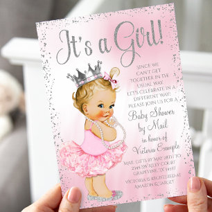 Invitation Baby Shower par courrier Rose Princesse Baby Showe