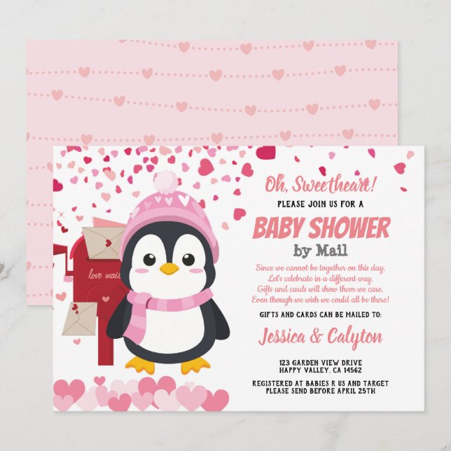 Invitation Baby shower par la poste d'une jeune fille du Jour (Devant / Derrière)
