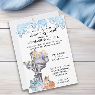 Invitation Baby Shower Par La Poste Renards Aquarelle Bleus