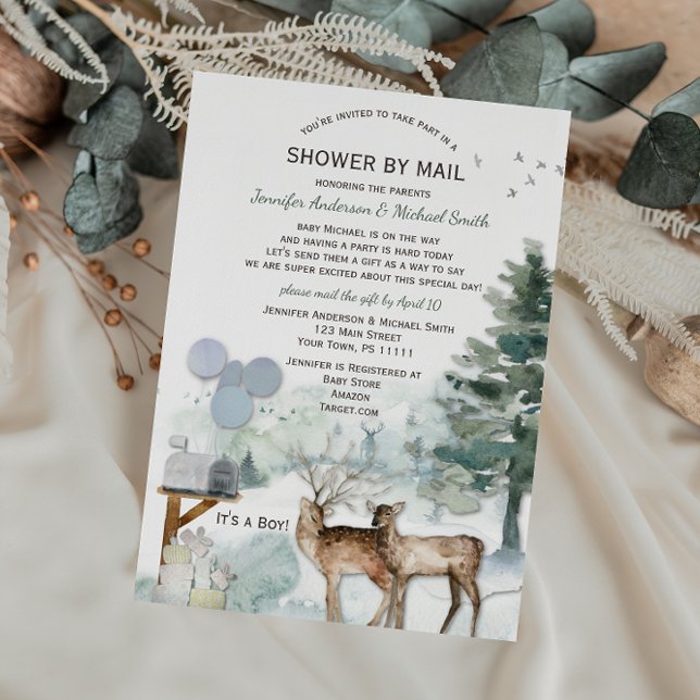Invitation Baby Shower par la Poste Thème Garçon Forêt Cerf (Créateur téléchargé)