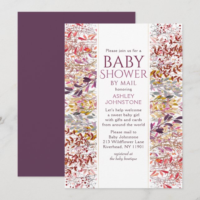 Invitation Baby shower par Mail aquarelle Fleur sauvage Flora (Devant / Derrière)